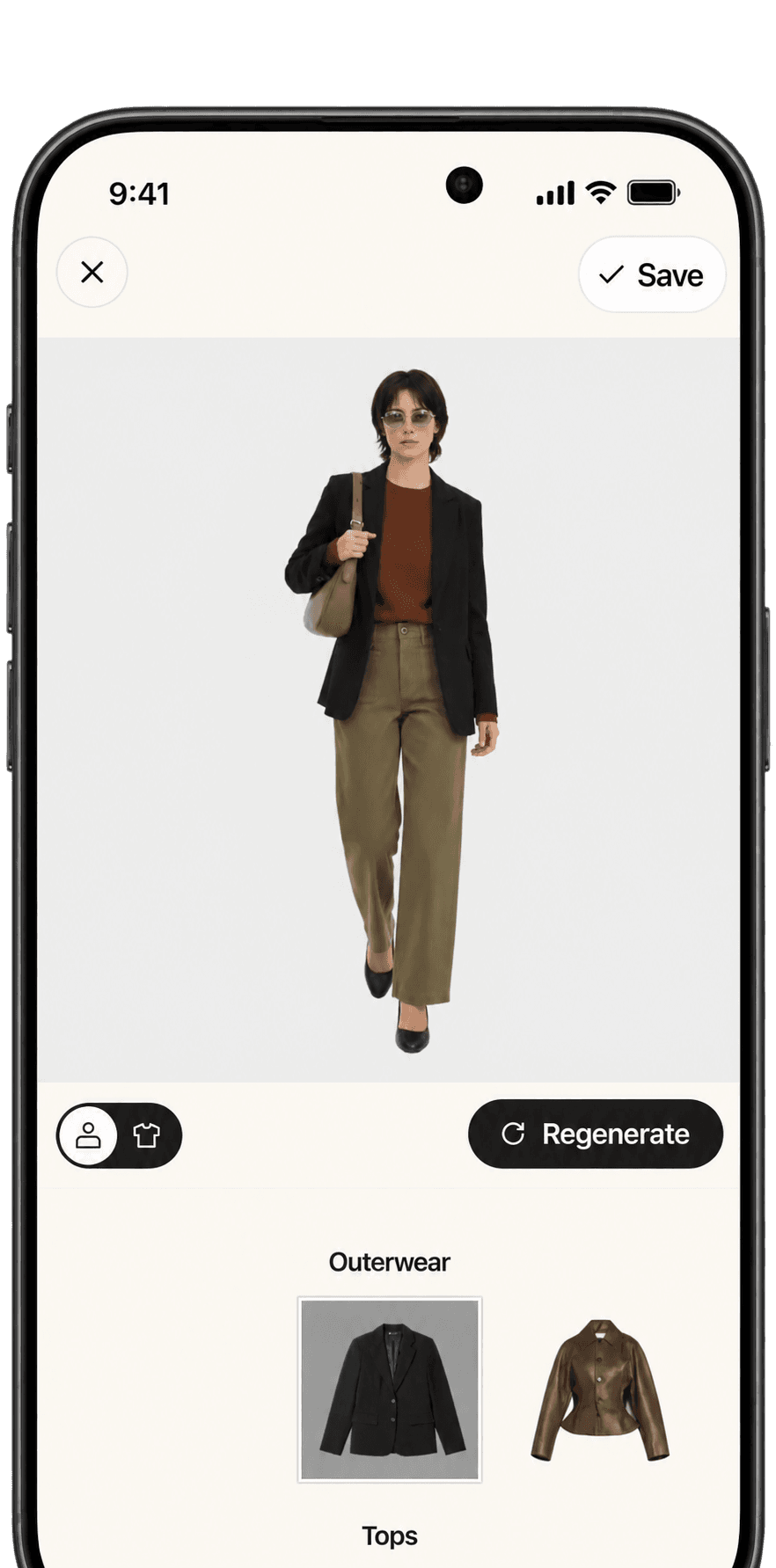 Concept preview of a Wearto outfit and avatar screen